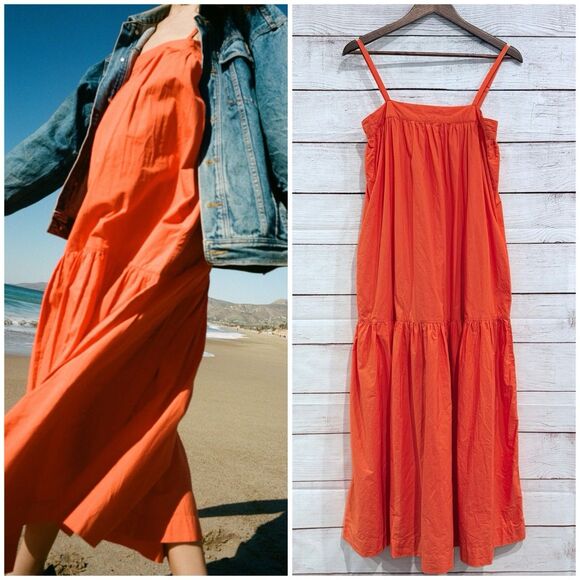 Fordays Orange Organic Cotton Poplin Natural Oversized Maxi Dress Boho Small - Picture 1 of 10